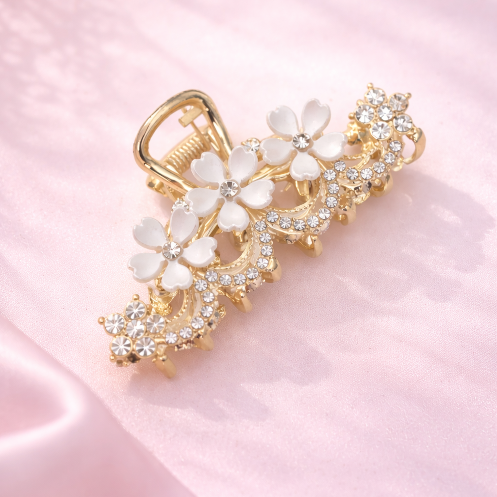 Zlatý květinový skřipec do vlasů ISABELLE4